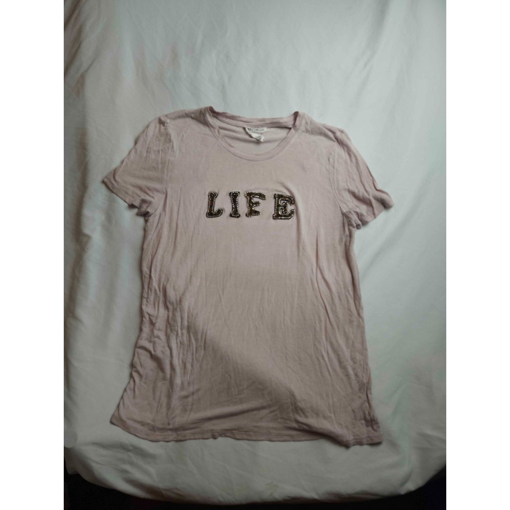 Republic Graphic Tee Womens L Pink Beaded Life Embellished Y2K Streetwear Casual